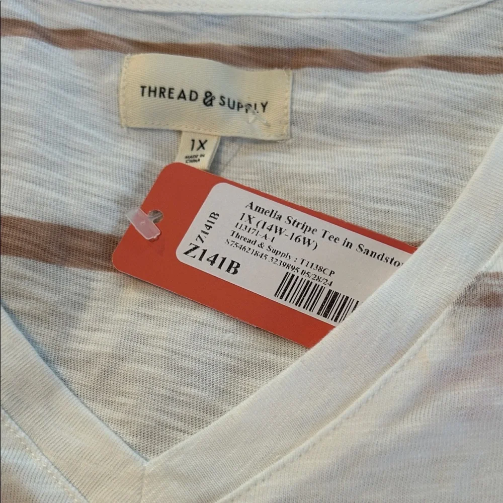 3 for 30$ Thread & Supply Sandstone Stripe V-Neck Tee - Picture 2 of 4